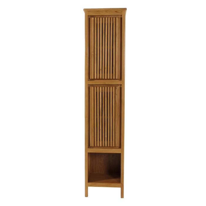 Teak-Hochschrank HWC-M70, Badschrank, 2 Tren 5 Fcher, hochwertiges B-Grade-Teak (Kernholz, 20-30 Jahre) 181x41x35cm