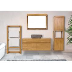 Teak-Badezimmer-Set HWC-M71, Waschtisch Hochschrank Wandspiegel Handtuchhalter Waschbecken, hochwertiges B-Grade-Teak