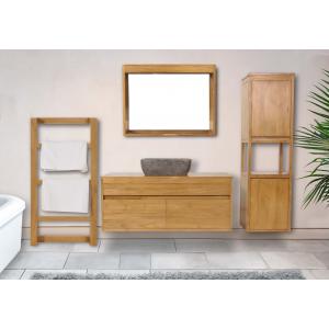 Teak-Badezimmer-Set HWC-M71, Waschtisch Hochschrank Wandspiegel Handtuchhalter Waschbecken, hochwertiges B-Grade-Teak