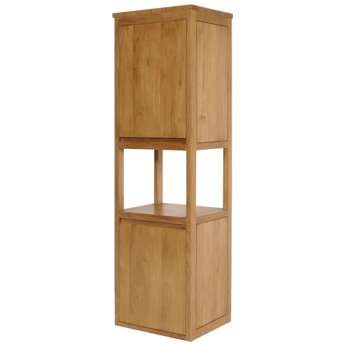 Teak-Hochschrank HWC-M71, Badschrank Badregal Badezimmer, hochwertiges B-Grade-Teak (Kernholz, 20-30 Jahre), 141x41x36cm