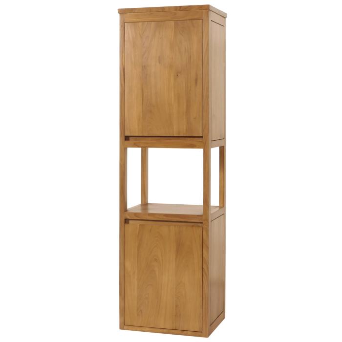 Teak-Hochschrank HWC-M71, Badschrank Badregal Badezimmer, hochwertiges B-Grade-Teak (Kernholz, 20-30 Jahre), 141x41x36cm