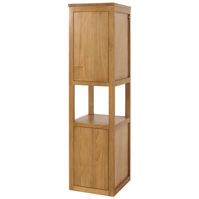 Teak-Hochschrank HWC-M71, Badschrank Badregal Badezimmer, hochwertiges B-Grade-Teak (Kernholz, 20-30 Jahre), 141x41x36cm