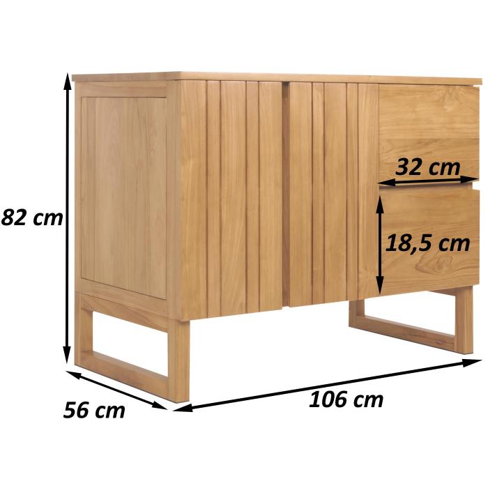 Teak-Waschbeckenunterschrank HWC-M72, Waschtisch Schrank, hochwertiges B-Grade-Teak (Kernholz, 20-30 Jahre), 82x106x56cm