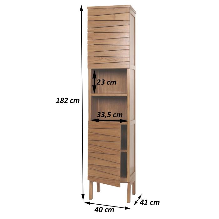 Teak-Hochschrank HWC-M73, Badschrank, 2 Tren 6 Fcher, hochwertiges B-Grade-Teak (Kernholz, 20-30 Jahre) 181x40x35cm