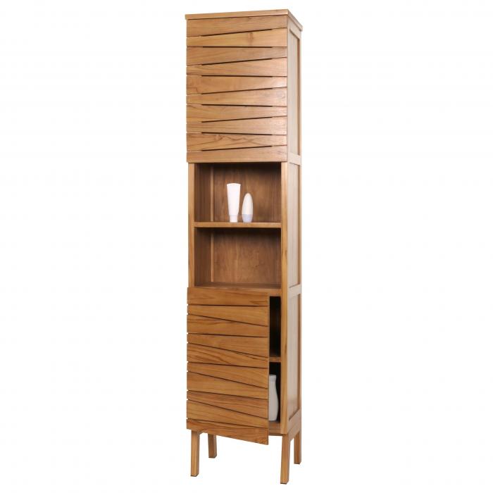 Teak-Hochschrank HWC-M73, Badschrank, 2 Tren 6 Fcher, hochwertiges B-Grade-Teak (Kernholz, 20-30 Jahre) 181x40x35cm