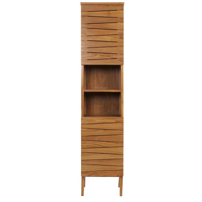 Teak-Hochschrank HWC-M73, Badschrank, 2 Tren 6 Fcher, hochwertiges B-Grade-Teak (Kernholz, 20-30 Jahre) 181x40x35cm