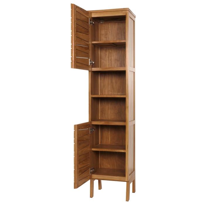 Teak-Hochschrank HWC-M73, Badschrank, 2 Tren 6 Fcher, hochwertiges B-Grade-Teak (Kernholz, 20-30 Jahre) 181x40x35cm