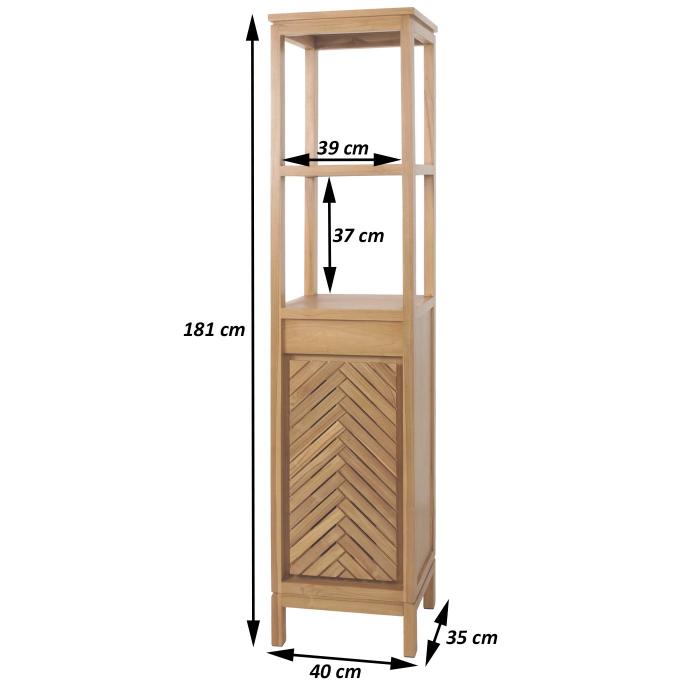 Teak-Badezimmer-Set HWC-M74, Waschtisch Hochschrank Wandregal Wandspiegel Waschbecken, hochwertiges B-Grade-Teak