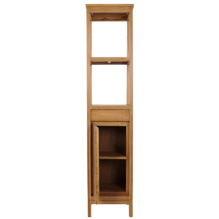 Teak-Hochschrank HWC-M74, Badschrank, 1 Tr 4 Fcher, hochwertiges B-Grade-Teak (Kernholz, 20-30 Jahre) 181x40x35cm