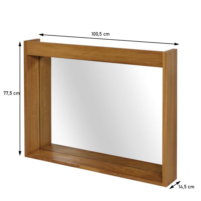 Teak-Wandspiegel HWC-M75, Badspiegel, Holzrahmen, hochwertiges B-Grade-Teak (Kernholz, 20-30 Jahre), 77x100cm