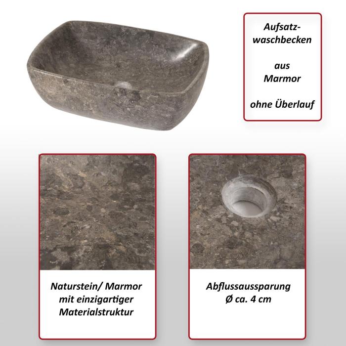Marmor-Waschbecken HWC-M77, Aufsatzwaschbecken Waschtisch Waschplatz Waschschale Badezimmer, Naturstein 15x51x36cm, grau
