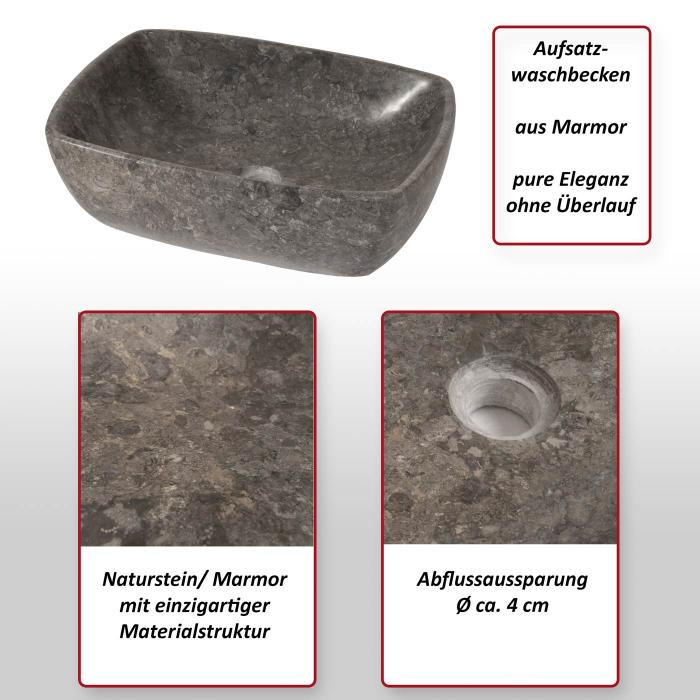 Marmor-Waschbecken HWC-M77, Aufsatzwaschbecken Waschtisch Waschplatz Waschschale Badezimmer, Naturstein 15x51x36cm, grau