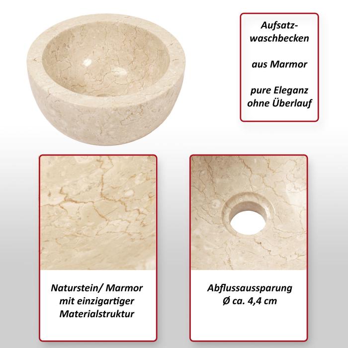 Marmor-Waschbecken HWC-M78, Aufsatzwaschbecken Waschplatz Waschschale Badezimmer, Naturstein 30x15cm, creme-wei