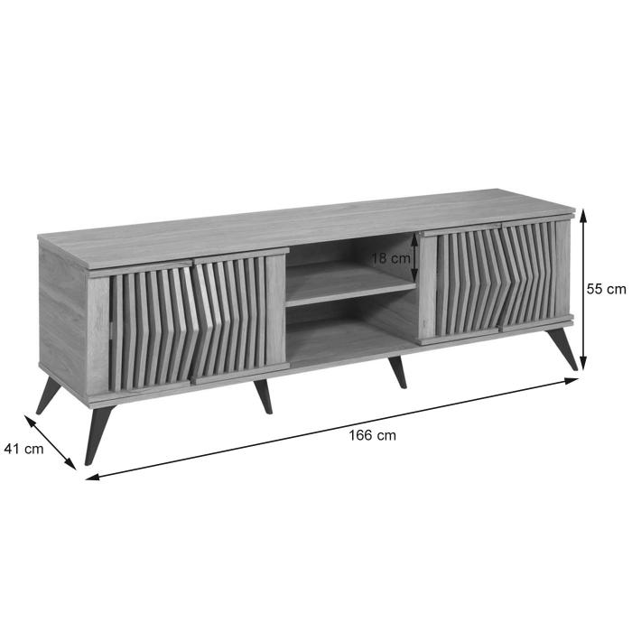 TV-Rack HWC-M45, Fernsehtisch Lowboard Schrank, 3D-Design Staufcher 55x166x41cm, braun