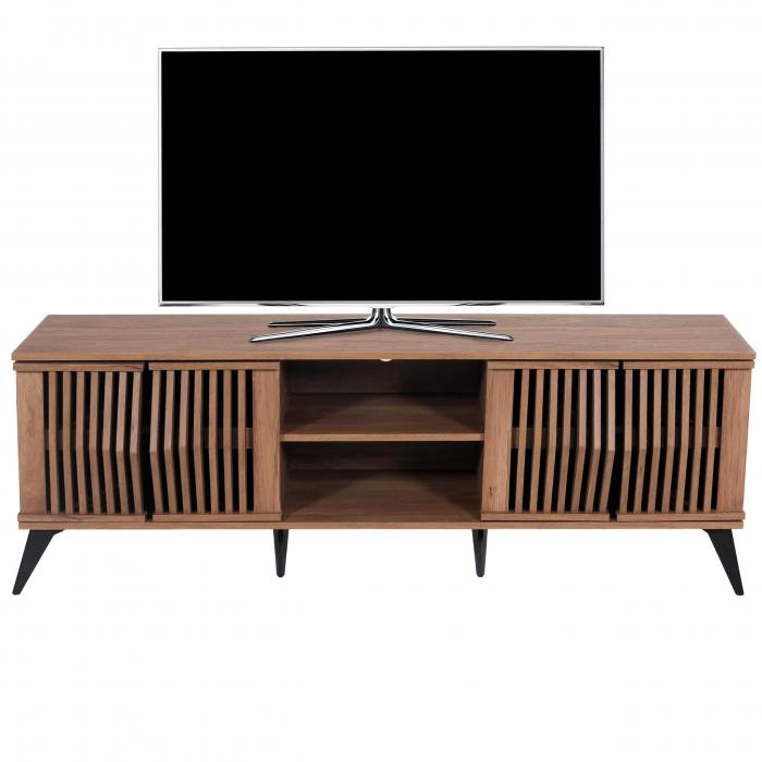 TV-Rack HWC-M45, Fernsehtisch Lowboard Schrank, 3D-Design Staufcher 55x166x41cm, braun