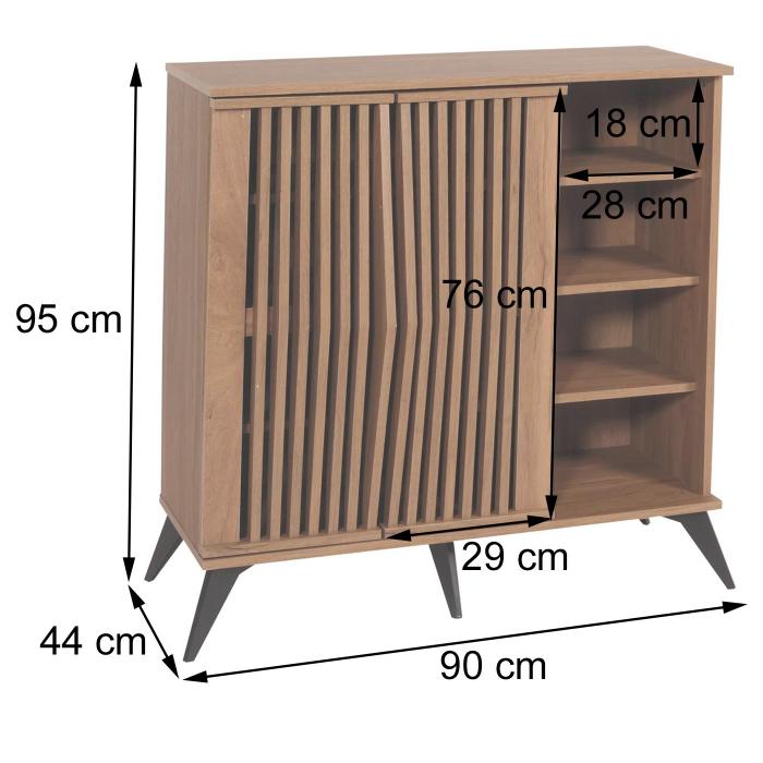 B-Ware (Holz in Tr gebrochen SK4) | Kommode HWC-M45, Schrank Sideboard Anrichte Highboard, 3D-Design 95x90x44cm, braun
