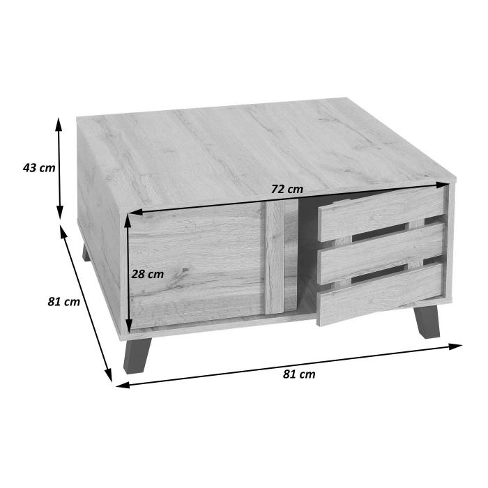 Couchtisch HWC-M46, Wohnzimmertisch Sofatisch Beistelltisch, 2 Staufcher 43x81x81cm, naturfarben