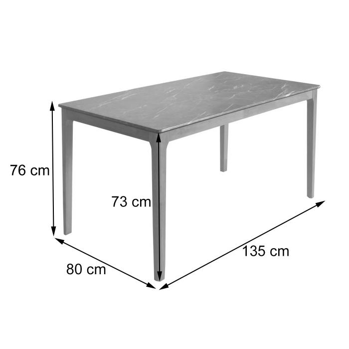 Esszimmertisch HWC-M55, Tisch Esstisch, Massiv-Holz HDF Laminat Melamin 135x80cm, Beton-Optik, braune Beine