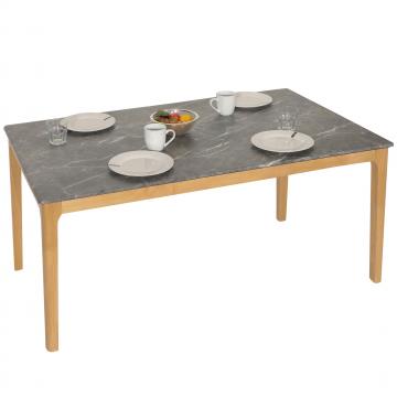Esszimmertisch HWC-M55, Tisch Esstisch, Massiv-Holz HDF Laminat Melamin 135x80cm, Marmor/Stein-Optik, helle Beine