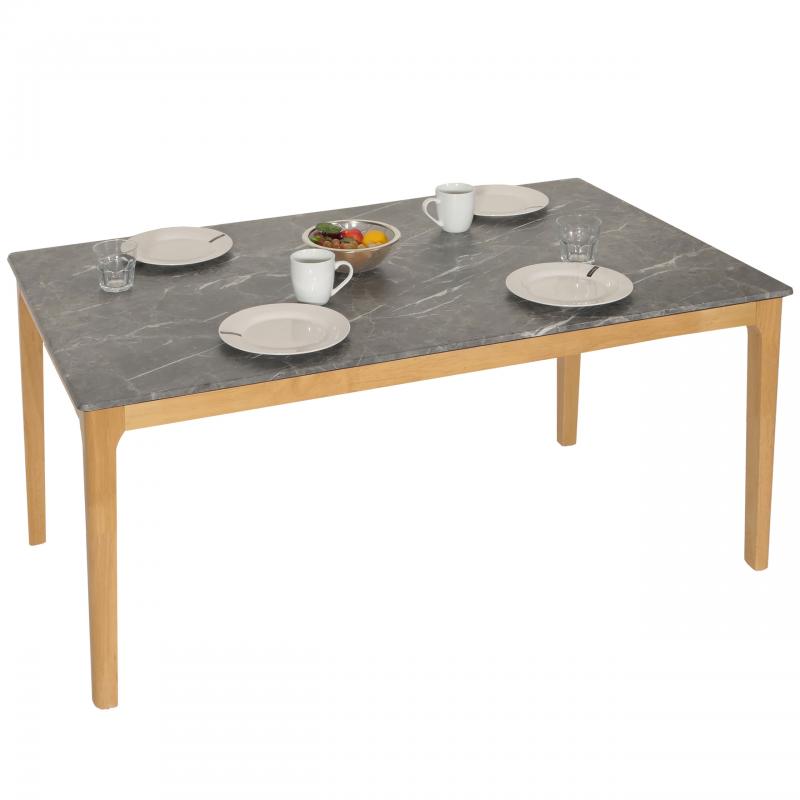 Esszimmertisch HWC-M55, Tisch Esstisch, Massiv-Holz HDF Laminat Melamin 135x80cm, Marmor/Stein-Optik, helle Beine