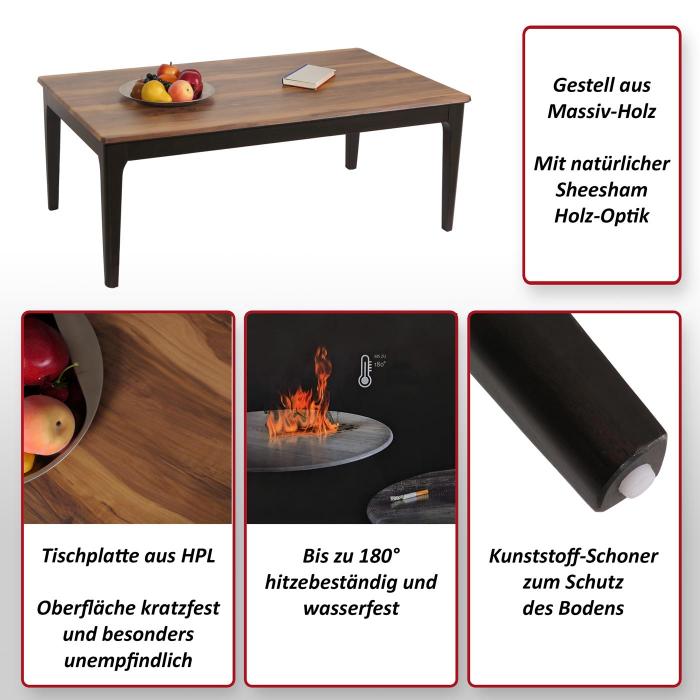 Couchtisch HWC-M55, Beistelltisch Sofatisch Massiv-Holz HDF Laminat Melamin  46x120x70cm Sheesham Holz-Optik dunkle Beine von Heute-Wohnen