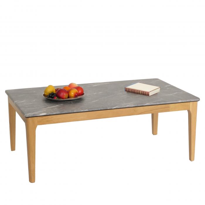 Couchtisch HWC-M55, Beistelltisch Sofatisch, Massiv-Holz HDF Laminat  Melamin 46x120x70cm, Marmor/Stein-Optik helle Beine