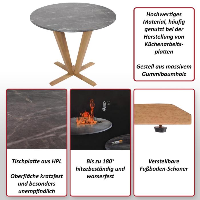 Bistrotisch HWC-M56, Tisch Esstisch, Massiv-Holz HPL Laminat Melamin 92cm, Marmor/Stein-Optik, helles Gestell