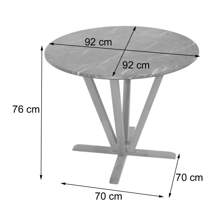 Bistrotisch HWC-M56, Tisch Esstisch, Massiv-Holz HPL Laminat Melamin 92cm, Marmor/Stein-Optik, helles Gestell