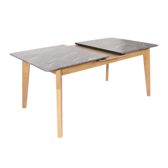 Esszimmertisch HWC-M57, Esstisch, Massiv-Holz Laminat Melamin 160-200x90cm, ausziehbar Marmor/Stein-Optik, helle Beine