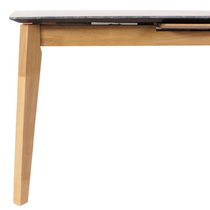Esszimmertisch HWC-M57, Esstisch, Massiv-Holz Laminat Melamin 160-200x90cm, ausziehbar Marmor/Stein-Optik, helle Beine