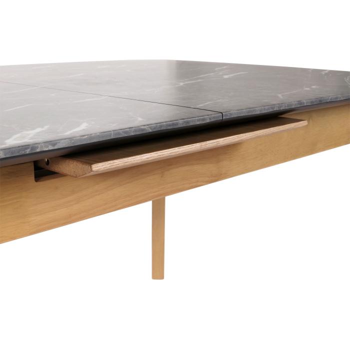 Esszimmertisch HWC-M57, Esstisch, Massiv-Holz Laminat Melamin 160-200x90cm, ausziehbar Marmor/Stein-Optik, helle Beine