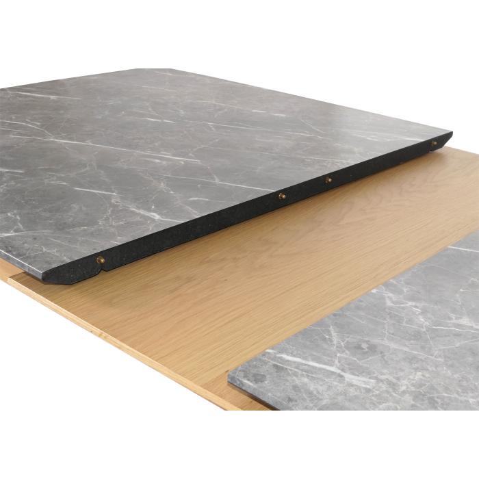 Esszimmertisch HWC-M57, Esstisch, Massiv-Holz Laminat Melamin 160-200x90cm, ausziehbar Marmor/Stein-Optik, helle Beine