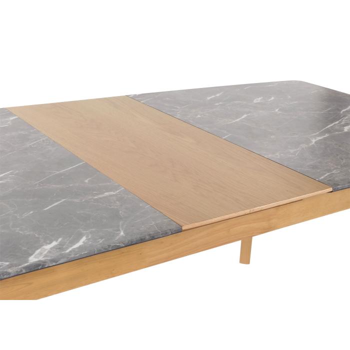 Esszimmertisch HWC-M57, Esstisch, Massiv-Holz Laminat Melamin 160-200x90cm, ausziehbar Marmor/Stein-Optik, helle Beine