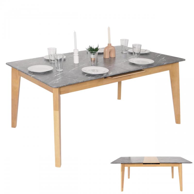 Esszimmertisch HWC-M57, Esstisch, Massiv-Holz Laminat Melamin 160-200x90cm, ausziehbar Marmor/Stein-Optik, helle Beine