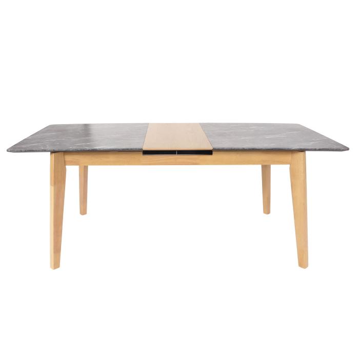 Esszimmertisch HWC-M57, Esstisch, Massiv-Holz Laminat Melamin 160-200x90cm, ausziehbar Marmor/Stein-Optik, helle Beine