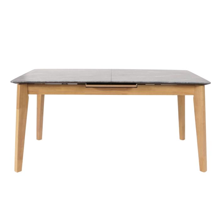 Esszimmertisch HWC-M57, Esstisch, Massiv-Holz Laminat Melamin 160-200x90cm, ausziehbar Marmor/Stein-Optik, helle Beine