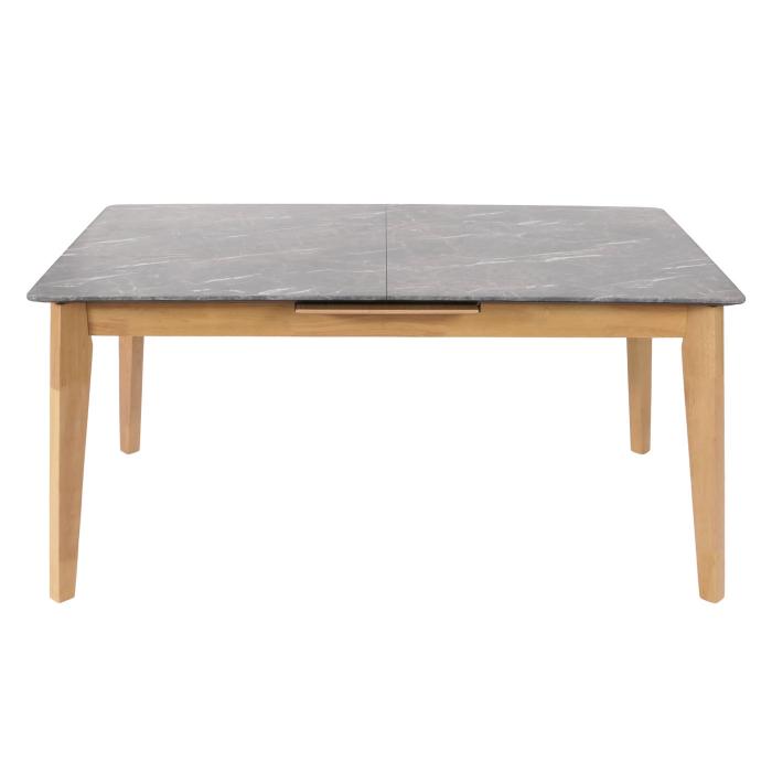 Esszimmertisch HWC-M57, Esstisch, Massiv-Holz Laminat Melamin 160-200x90cm, ausziehbar Marmor/Stein-Optik, helle Beine