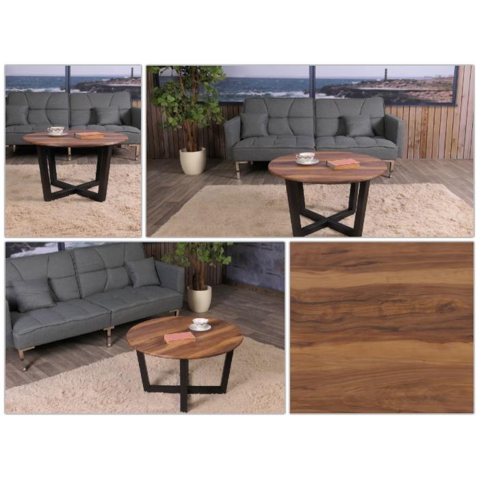 Couchtisch HWC-M61, Beistelltisch Sofatisch, Massiv-Holz HPL Laminat Melamin 80cm, Sheesham Holz-Optik, dunkles Gestell