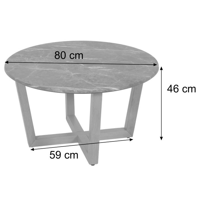 Couchtisch HWC-M61, Beistelltisch Sofatisch, Massiv-Holz HDF Laminat Melamin 80cm, Marmor/Stein-Optik, helles Gestell