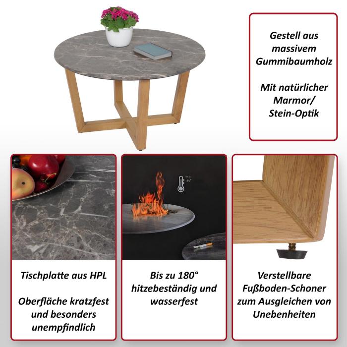 Couchtisch HWC-M61, Beistelltisch Sofatisch, Massiv-Holz HDF Laminat Melamin 80cm, Marmor/Stein-Optik, helles Gestell