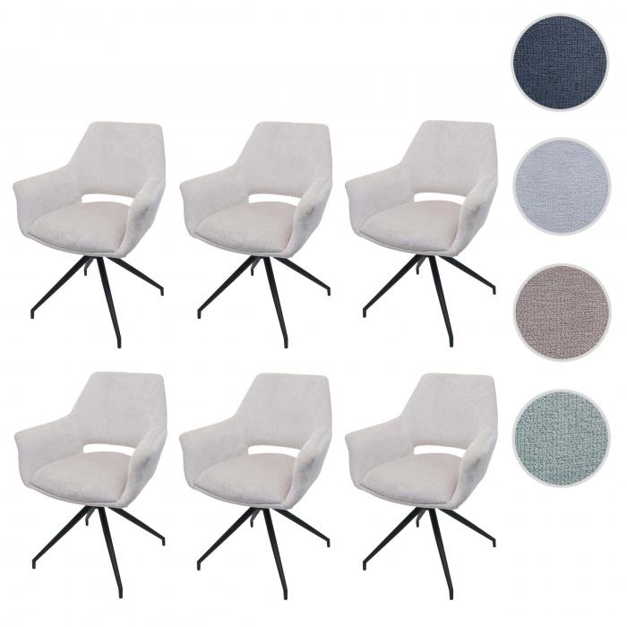 6er-Set Esszimmerstuhl HWC-M53, Kchenstuhl Stuhl mit Armlehne, drehbar Auto-Position, Metall Stoff/Textil ~ creme-wei