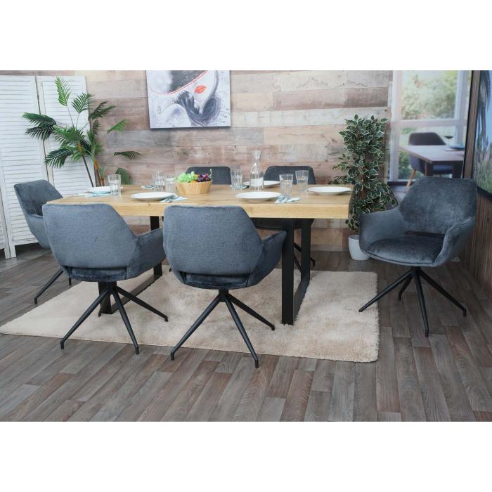 6er-Set Esszimmerstuhl HWC-M53, Küchenstuhl Stuhl mit Armlehne, drehbar Auto -Position, Metall Stoff/Textil ~ dunkelgrau von Heute-Wohnen