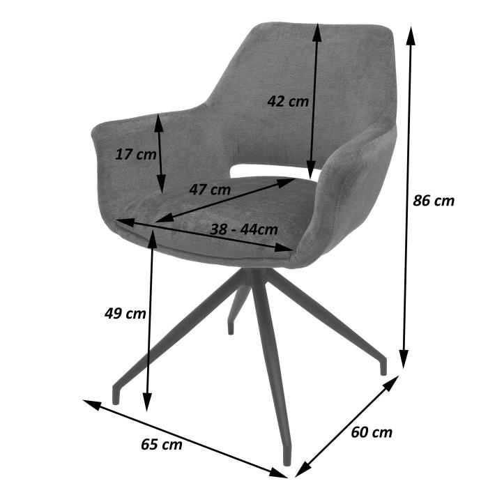 Esszimmerstuhl HWC-M53, Kchenstuhl Polsterstuhl mit Armlehne, drehbar Auto-Position, Metall Stoff/Textil ~ dunkelgrau