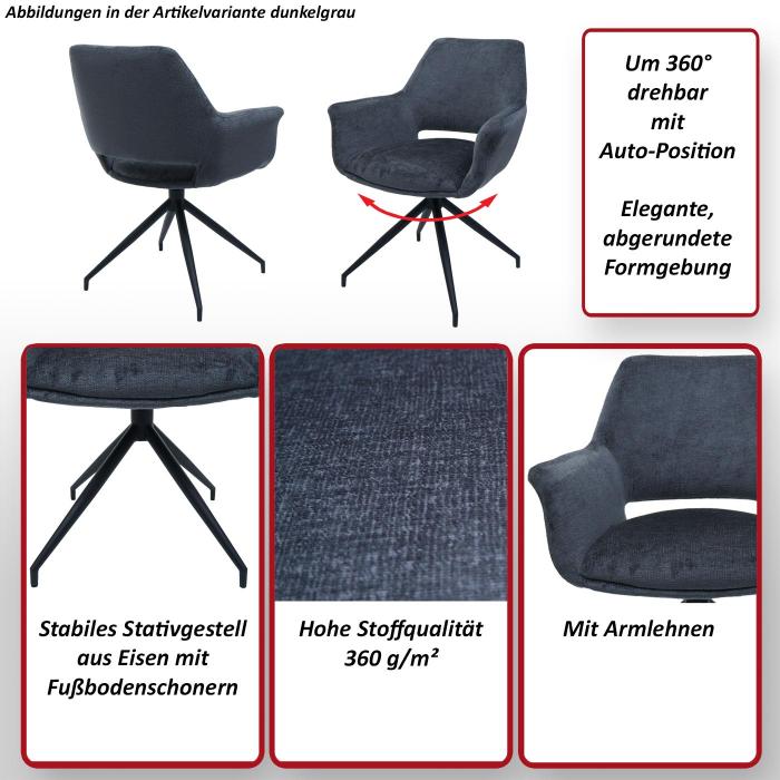 6er-Set Esszimmerstuhl HWC-M53, Kchenstuhl Stuhl mit Armlehne, drehbar Auto-Position, Metall Stoff/Textil ~ dunkelgrau