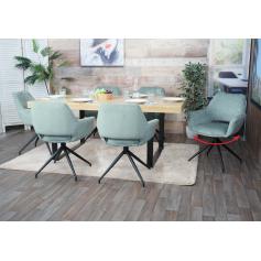 6er-Set Esszimmerstuhl HWC-M53, Küchenstuhl Stuhl mit Armlehne, drehbar Auto-Position, Metall Stoff/Textil ~ grau-blau