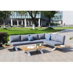 Aluminium Garten-Garnitur HWC-M62, Sitzgruppe Garten-/Lounge-Set Sofa, Holzoptik ~ Gestell weiß, Polster hellgrau