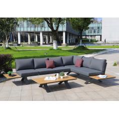 Aluminium Garten-Garnitur HWC-M62, Sitzgruppe Garten-/Lounge-Set Sofa, Holzoptik ~ Gestell anthrazit, Polster dunkelgrau