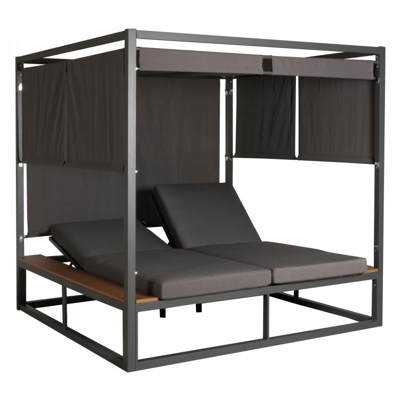 Aluminium Lounge-Gartenliege HWC-M63, Sonnenliege Bali-Liege Doppelliege Outdoor-Bett Daybed, 10cm-Polster ~ dunkelgrau