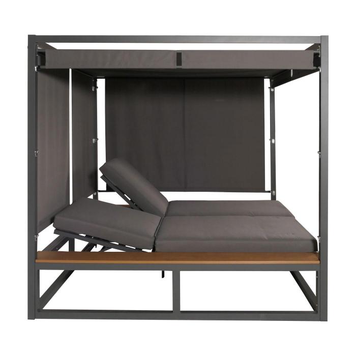 Aluminium Lounge-Gartenliege HWC-M63, XL Sonnenliege Bali-Liege Doppelliege Outdoor-Bett, 10cm-Polster ~ dunkelgrau