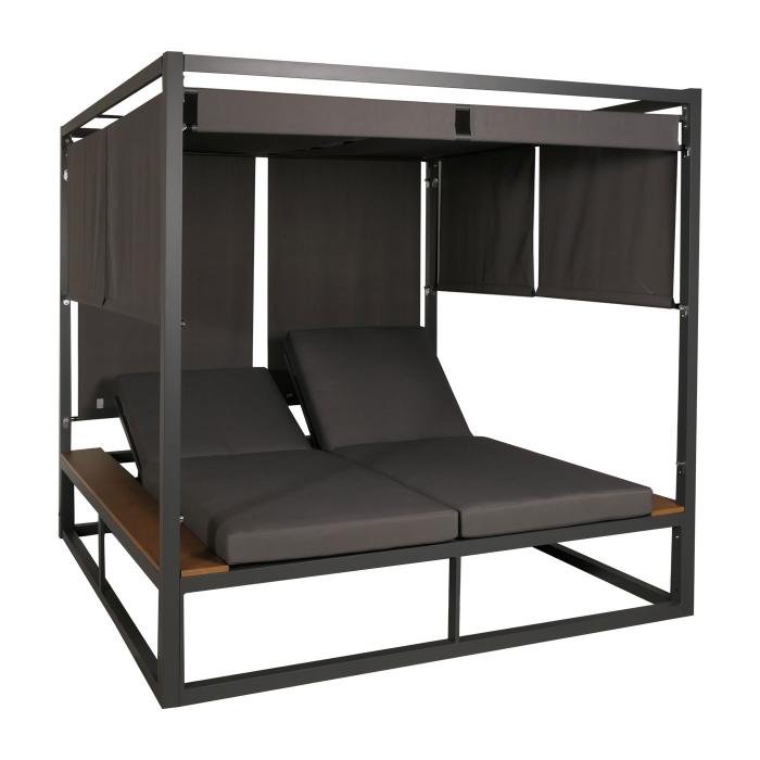 Aluminium Lounge-Gartenliege HWC-M63, XL Sonnenliege Bali-Liege Doppelliege Outdoor-Bett, 10cm-Polster ~ dunkelgrau